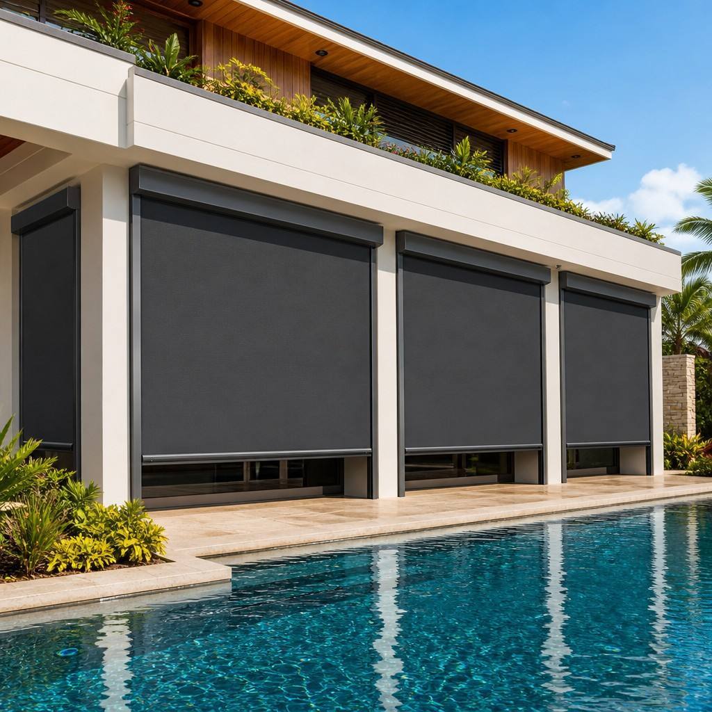 Garden Rainproof Pergola Curtain Adjustable Remote Sunshade Curtains Durable Waterproof Zip Roll Screen Blinds