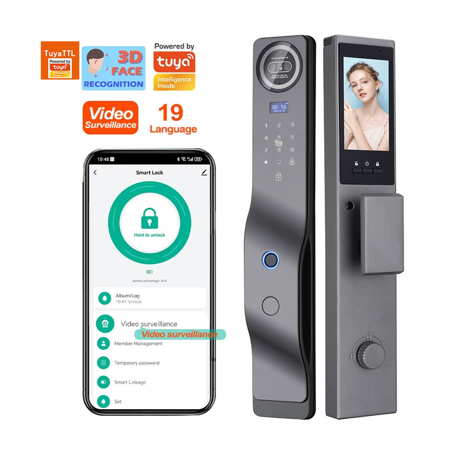 New Style TUYA Palm Face Recognition Electric Smart Fingerprint Lock with Camera Biometric Smart Lock Door Smart Digital Lock · image 1