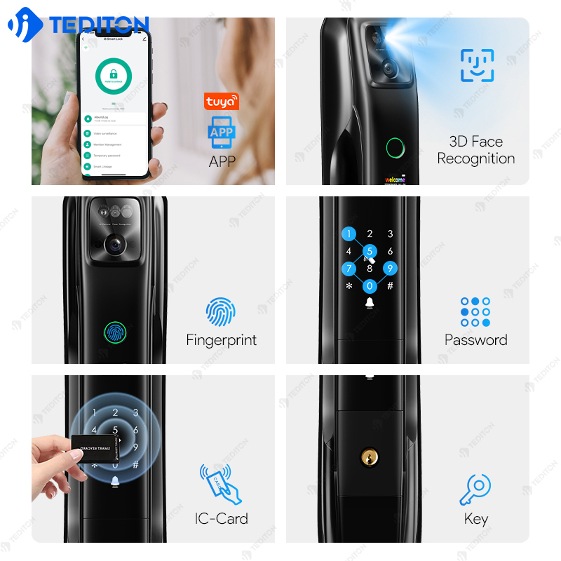 Tediton Active Video Intercom Full Automatic Tuys Wifi Face Recognition Smart Door Lock With Camera and Fingerprint · image 1
