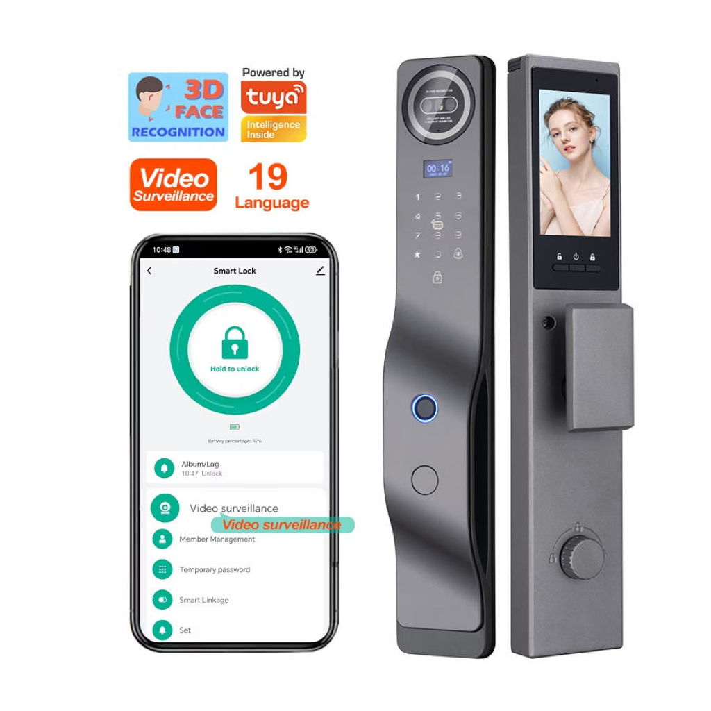 2025 New Style Tuya Wifi Video Intercom 3D Face Recognition Palm Fingerprint Lock Intelligent Door Lock High-end Smart Door Lock · image 1