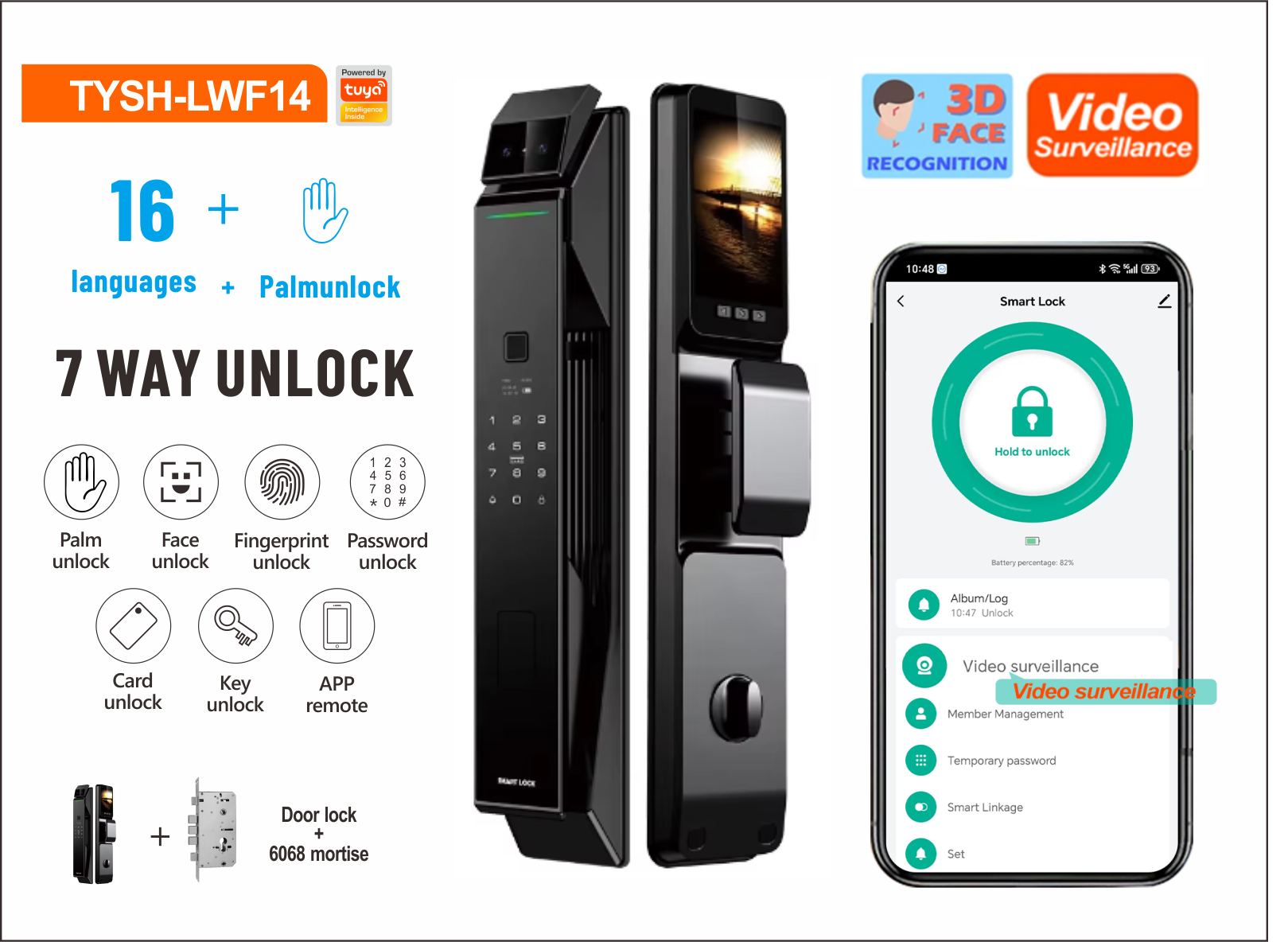 TYSH Tuya Wireless Keyless Digital 3d Face Recognition Automatic Wifi App Aluminum Front Door Entry Lock With Camera Fingerprint · image 1