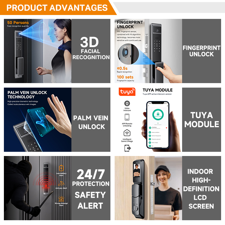 QB60 3D Face Smart Door Lock with Camera Applicable to Apartments Villas Offices Hotels Aluminum & Steel Doors Durable Wi-Fi · image 1
