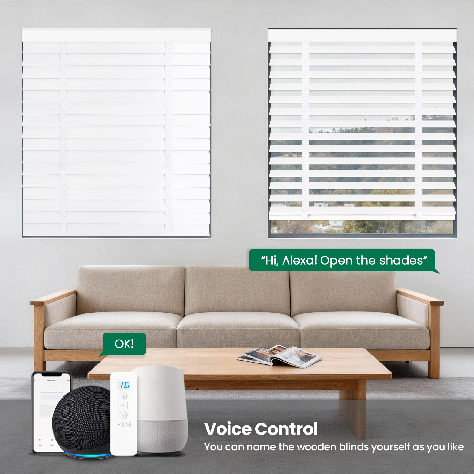 OEM Smart Tuya Wifi Alxea Remote Control Modern Automatic Blackout Motorized Solid Wood Slat Shades Wooden Blinds for Window · image 3