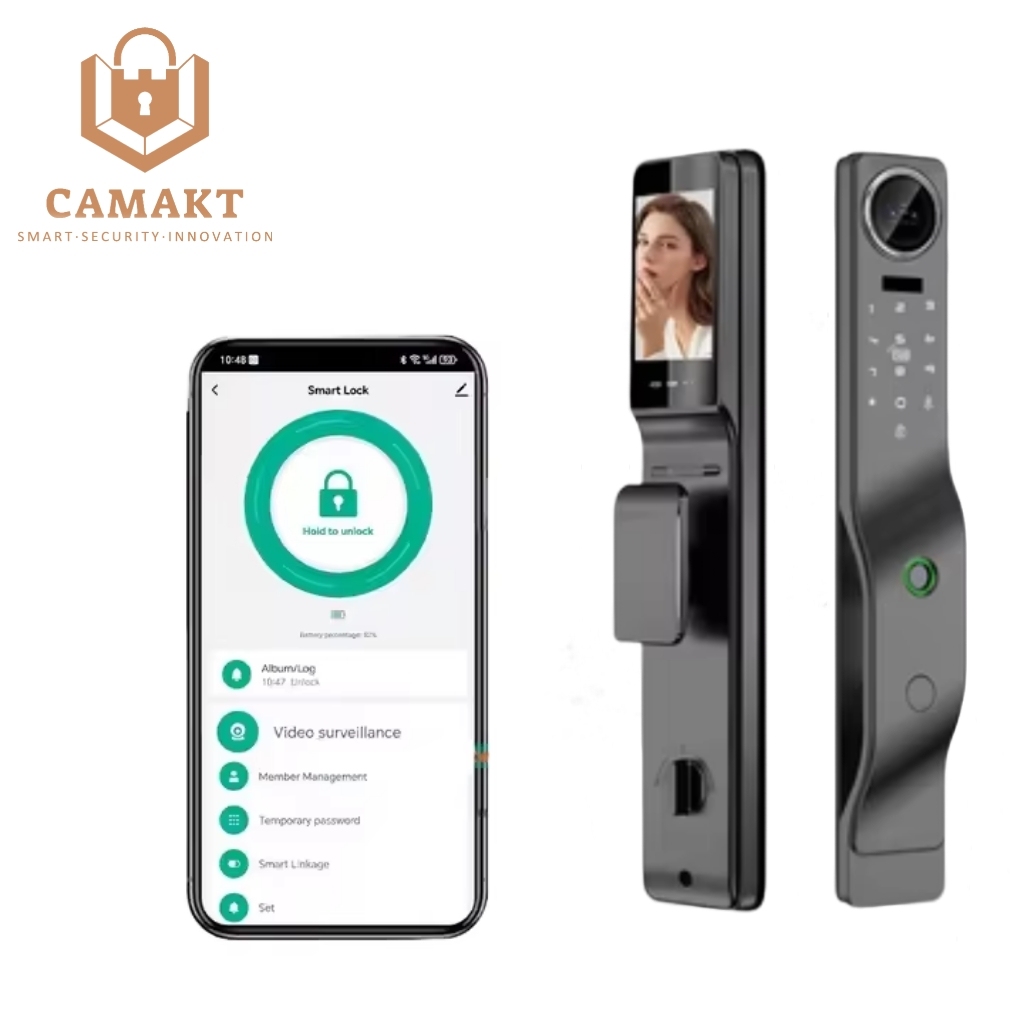 Tuya WiFi Smart Security Camera Lock 3D Face & Fingerprint Recognition Video Surveillance for Wood Doors Made of Aluminum