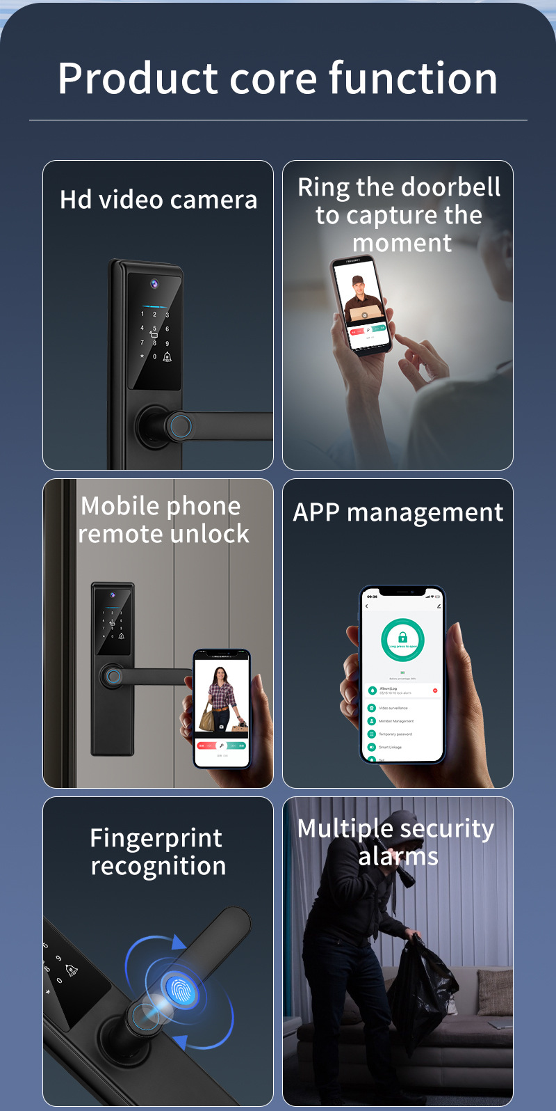 Intelligent Polished Steel Door Lock with Fingerprint Camera Wi-Fi Tuya Mobile Control Password & Card/Key Unlock · image 1