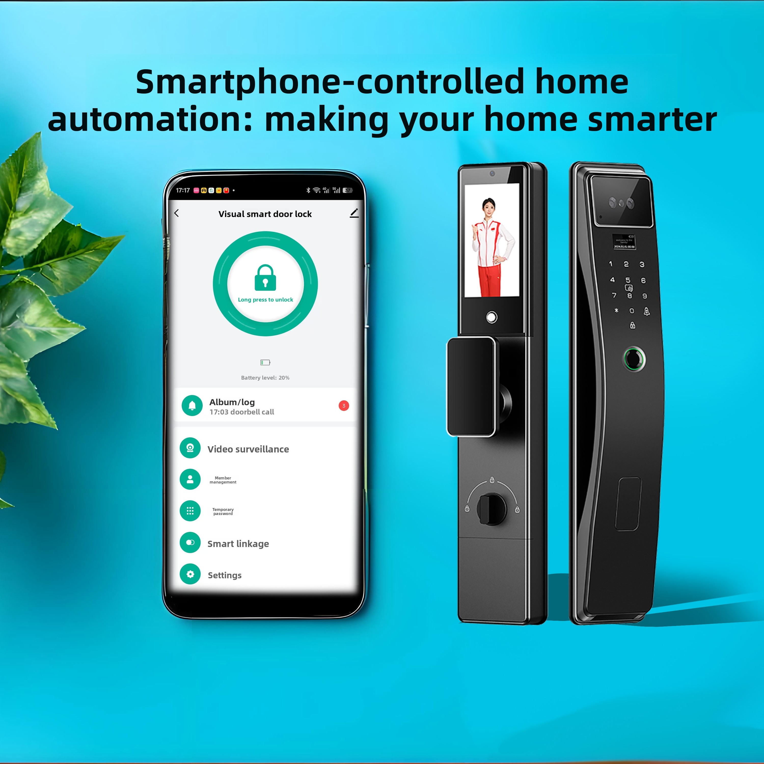 Biometric Smart Lock Aluminum/Steel Face Recognition Fingerprint NFC Remote Control Anti-Pry Alarm Cloud Via Tuya App Wi-Fi Wood · image 1