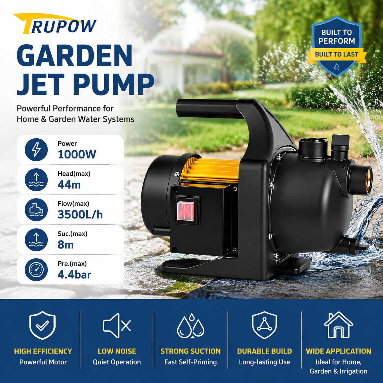 Wholesale 1000W Garden Jet Pump 3500L/H 44M Head Self Priming Portable Water Pump for Garden Watering Domestic Water Transfer · image 2