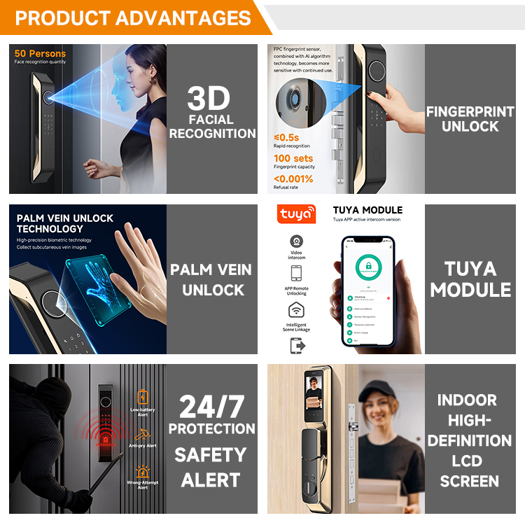 High Quality USmartGo WiFi App Biometric Fingerprint Palm Vein 3D Face Recognition Smart Camera Door Lock CE Certification · image 1