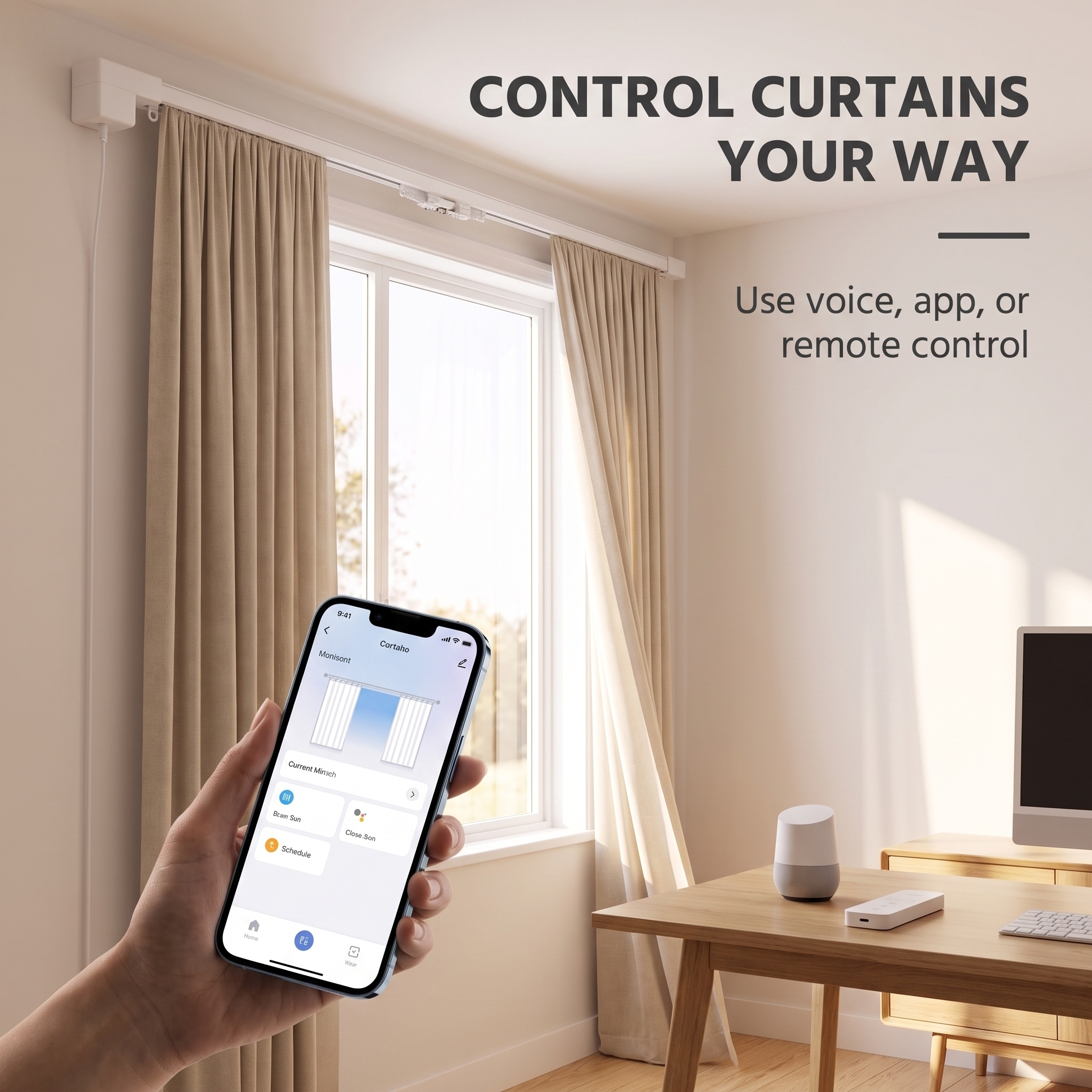 Minisoul Modern Smart Curtain Track Motorized Rail WiFi Remote App Control Quiet Under 45dB Holds Up To 66 Lbs For Living Room · image 4