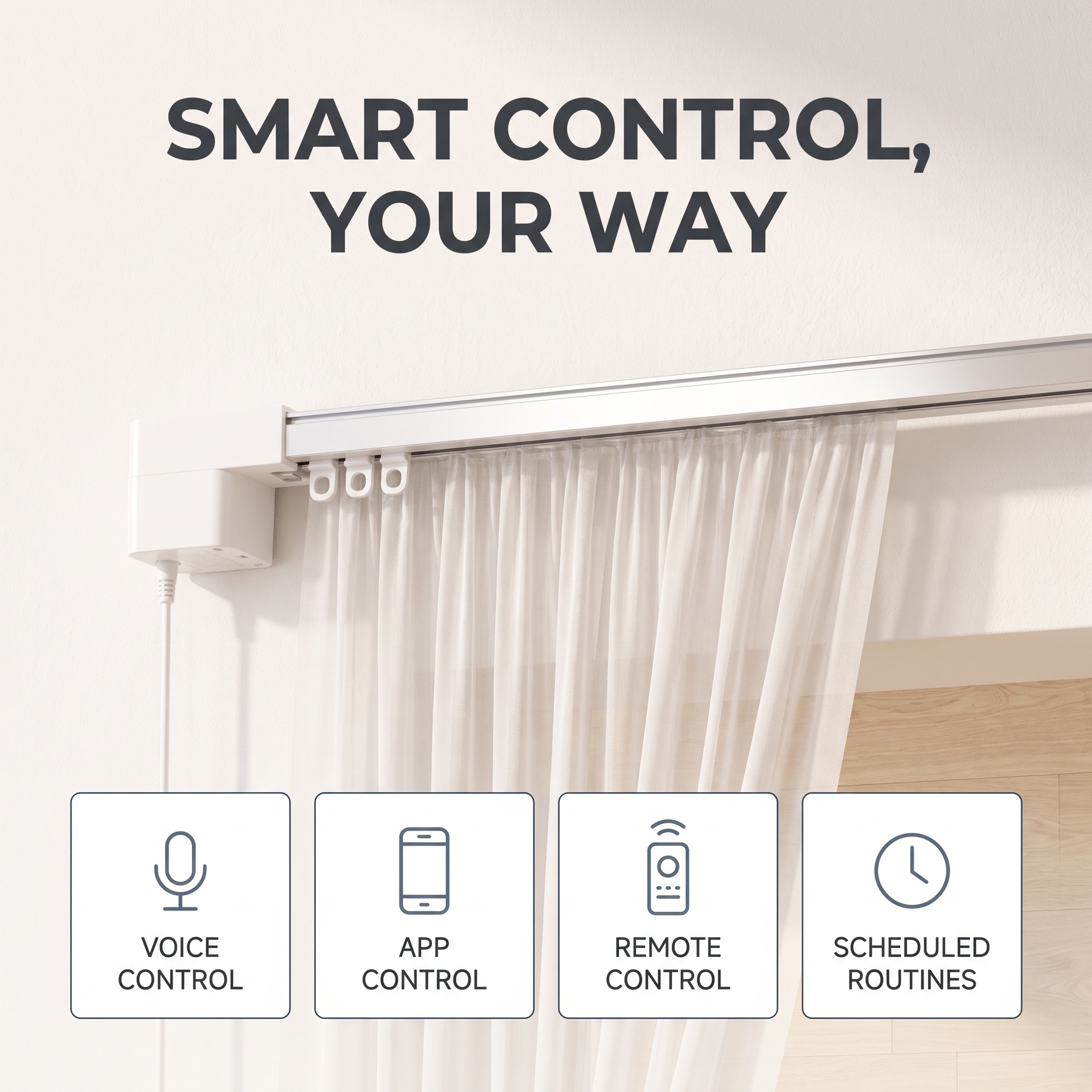 Minisoul Modern Smart Curtain Track Motorized Rail WiFi Remote App Control Quiet Under 45dB Holds Up To 66 Lbs For Living Room · image 2