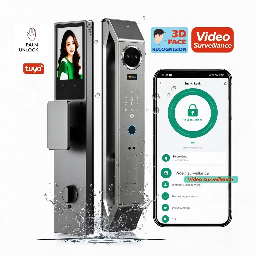 Tuya WiFi Automatic Smart Door Lock 3D Face Recognition Fingerprint Access Video Intercom Waterproof Front Panel Electronic Lock · image 1