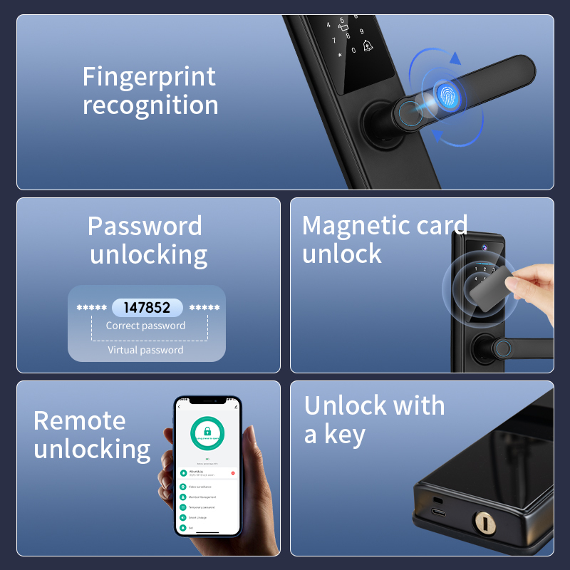 Multi-languages TTlock Tuya Wifi APP Smart Locks Biometric Fingerprint Code Card Key Digital Wooden Door Lock for Home Apartment · image 1