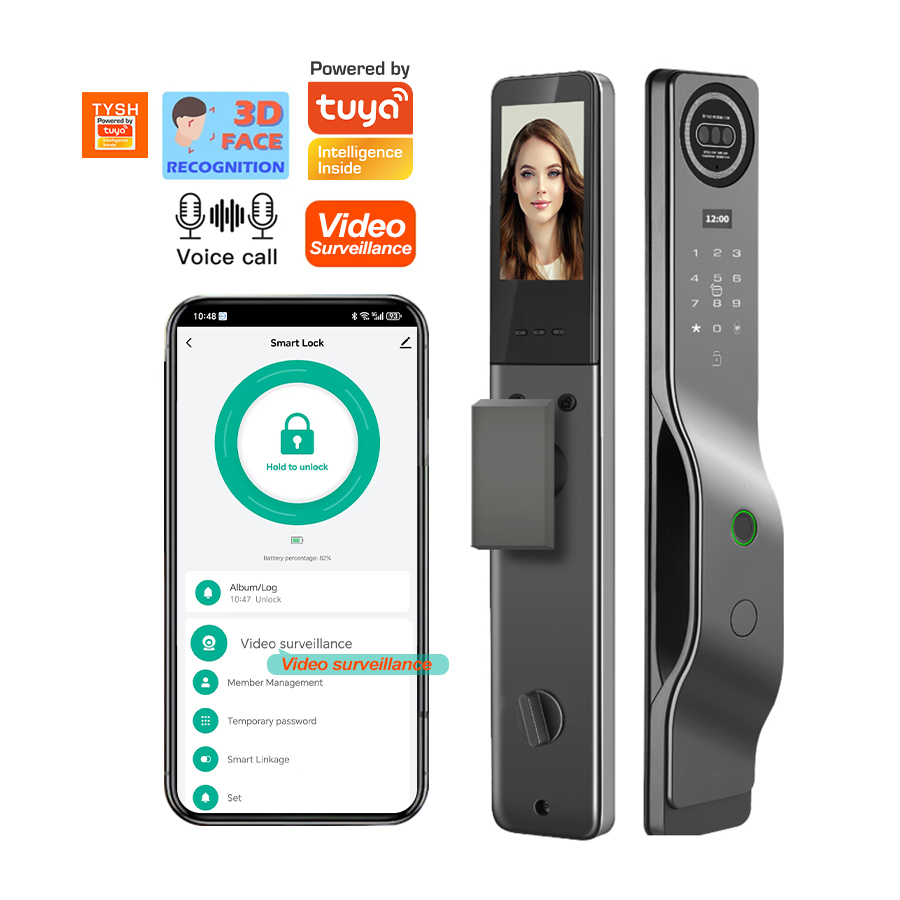 TYSH Ai Tuya WiFi Zigbee Security Automatic Smart 3d Face Recognition Biometric Fingerprint Lock Video Surveillance Camera Lock · image 1
