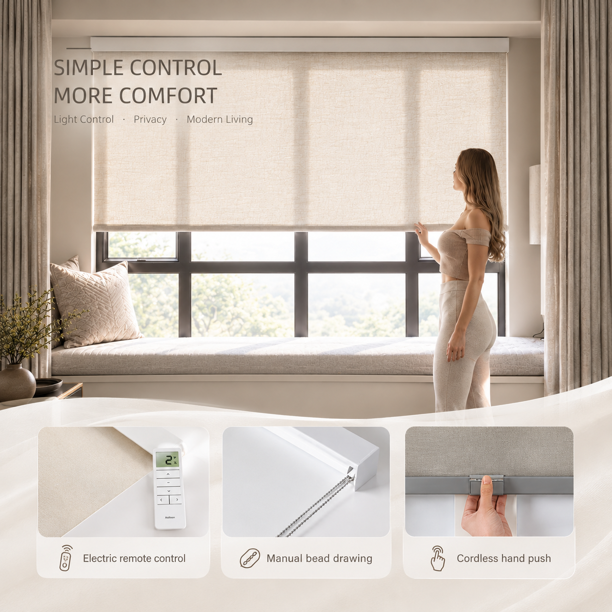 Custom Size Tuya Zigbee Polyester Wireless Electric Automatic Smart Window Shades Motorized Roller Blinds · image 3
