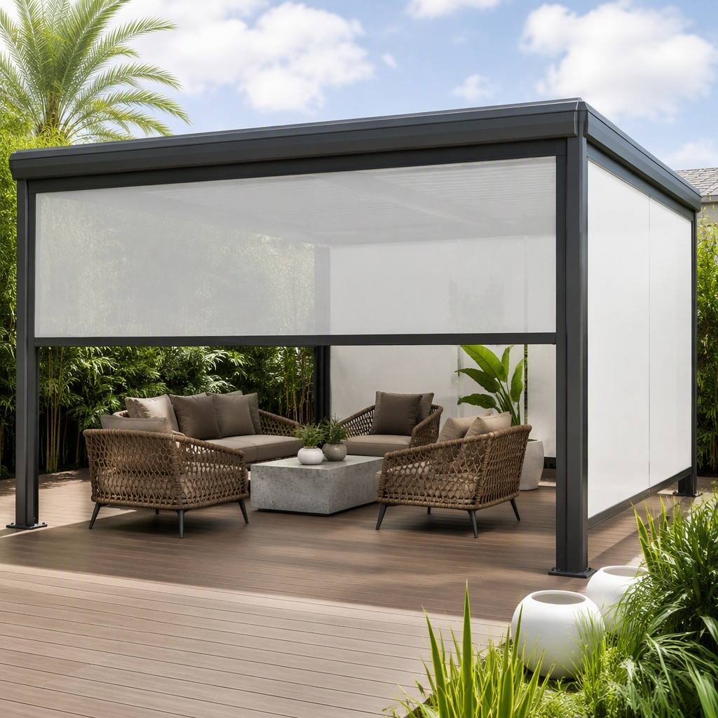 Garden Rainproof Pergola Curtain Adjustable Remote Sunshade Curtains Durable Waterproof Zip Roll Screen Blinds · image 2