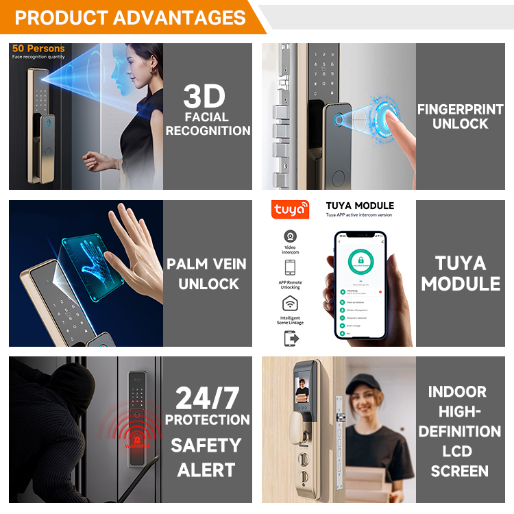 Hot-selling 3D Face Recognition Smart Door Lock with Palm Vein Fingerprint Unlock IC Card WiFi APP Security Camera for Wood Door · image 1