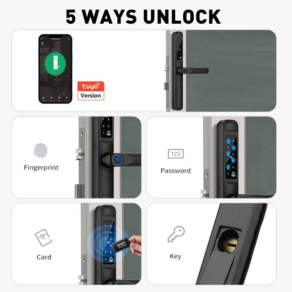Waterproof Tuya APP Wifi Inteligente Lock Fingerprint Aluminium Intelligent Door Lock Narrow Profile Aluminum Door Smart Lock · image 1
