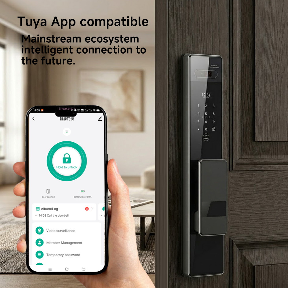 Tuya WiFi Smart Lock 3D Face Recognition Unlck Remote APP Control for Residential Entrance Doors and Hotels