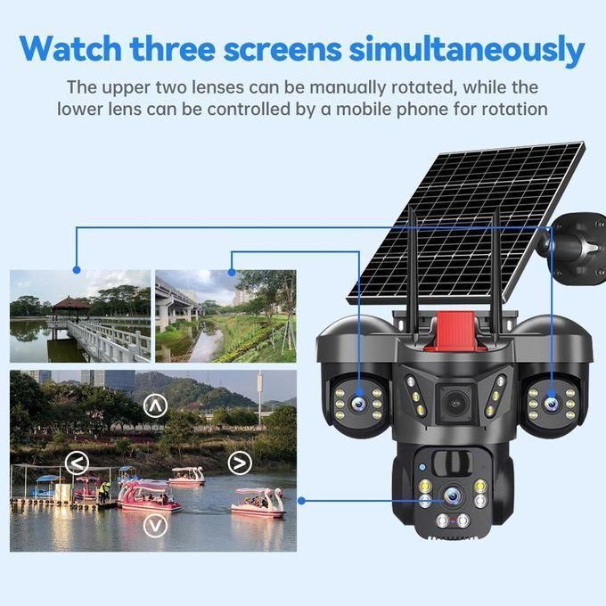 3 Lens 4G Solar PTZ CCTV Camera | Outdoor Security V380 Pro App
