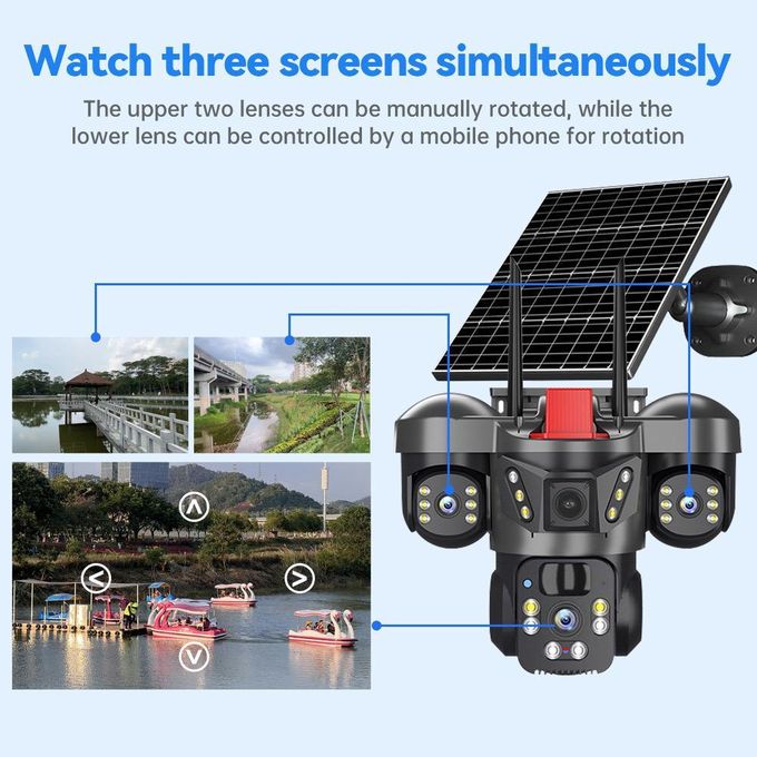 3-Lens 4G Solar PTZ CCTV Camera - Outdoor V380 Pro App